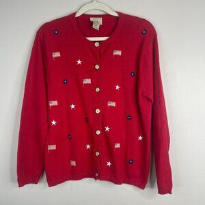 Teddi Vintage Americana Patriotic Sweater Womens Medium Flag USA Embroidered